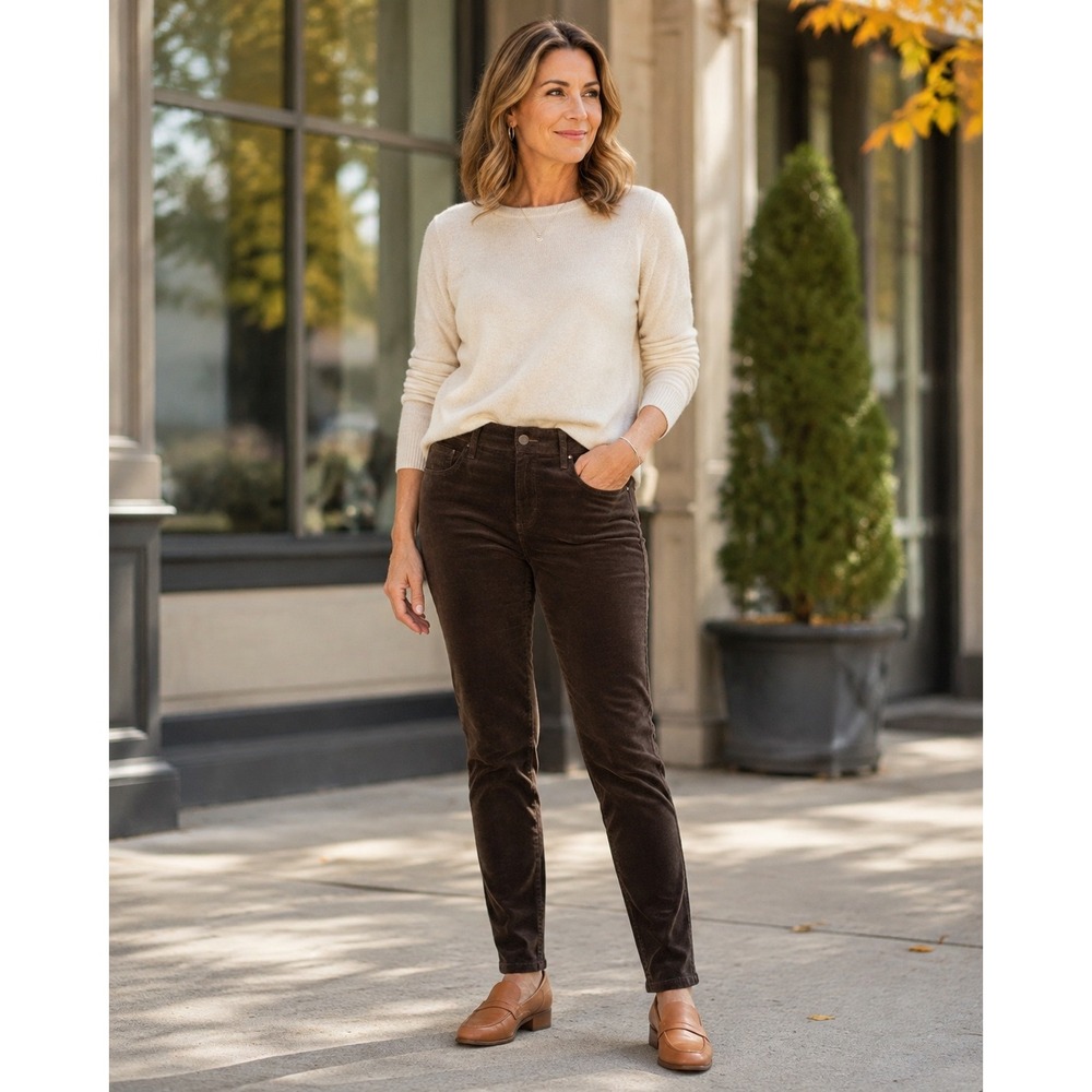 NYDJ Alina Legging Brown Corduroy Slim Fit Casual Pants Size 12